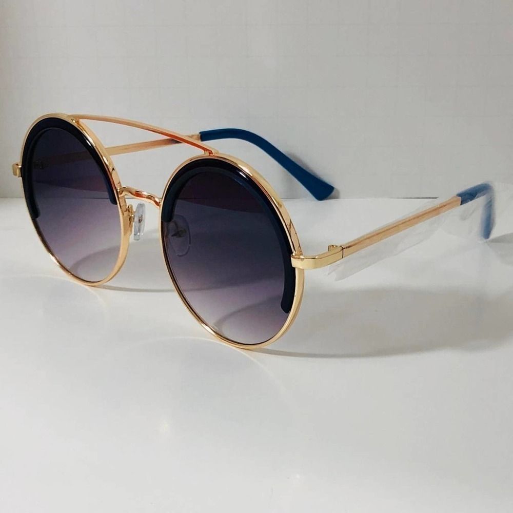 A7-1: BLUE Stripe Circle Sunglasses - Picture 3 of 4